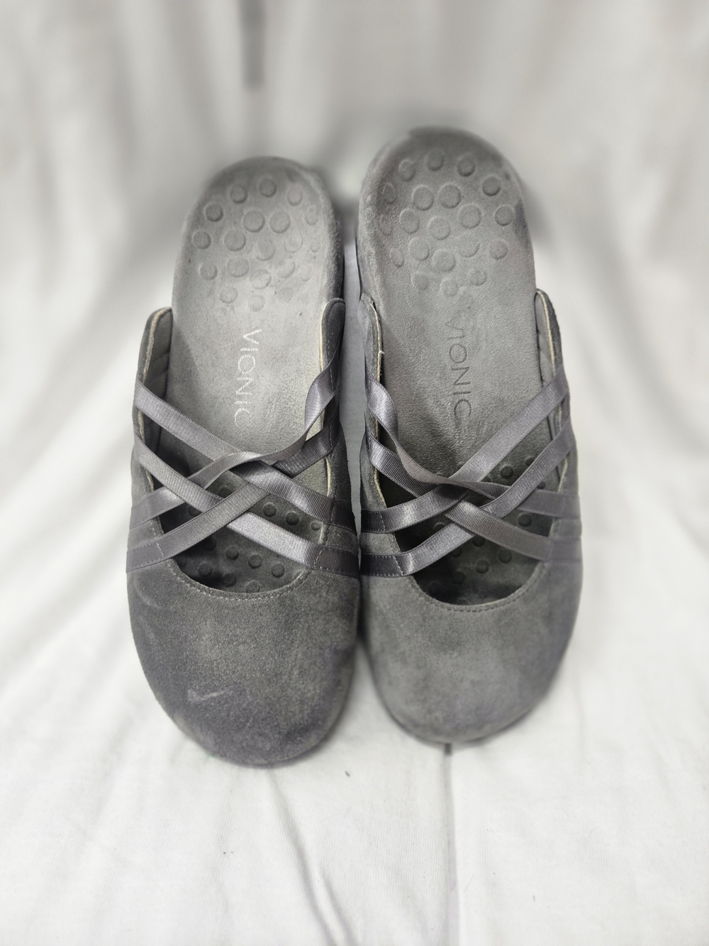 Vionic Gray Crisscross Slip-On Clog Mules